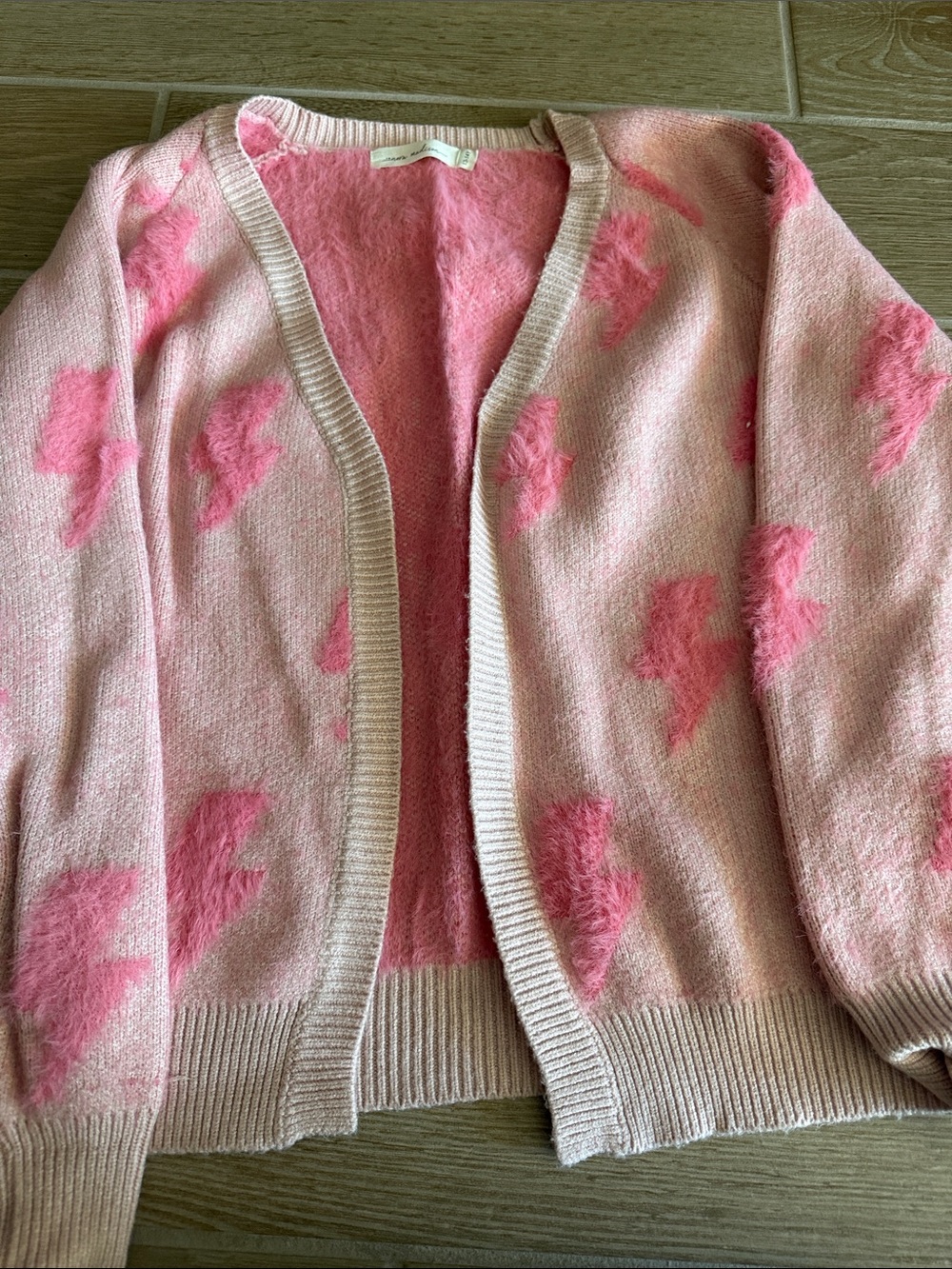 Open-Front Pink Heart Cardigan Sweater